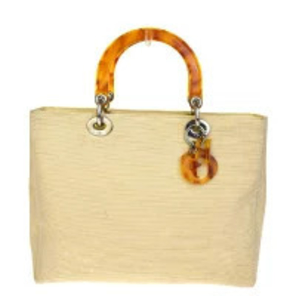 Christian Dior Lady Handbag Ivory White horsehair Patent Vernis leather